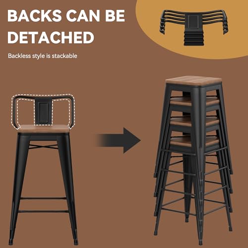 Yongchuang 26" Metal Barstools Set of 2 Counter Bar Stools with Wood Top Low Back Matte Black - color: Black, size: 26" Set of 2