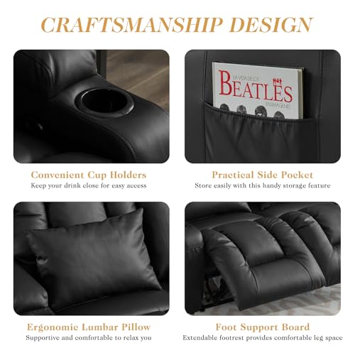 Loveseat Recliner Sofa,RV Wall Hugger Recliners for Small Spaces,Reclining Loveseat Sofa Recliner with Cup Holders/Lumbar Pillows,RV Furniture (Black, 56" 2-Seater) - color: Black, size: 56" 2-Seater