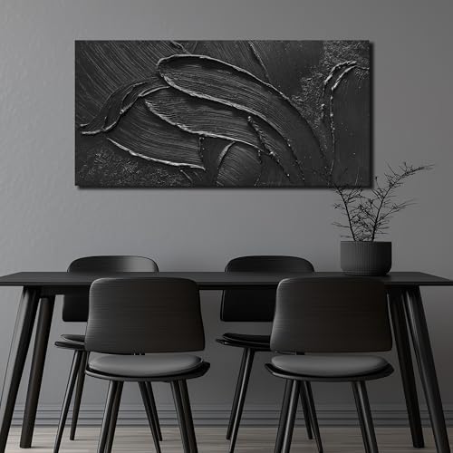 3D Textured Hand Painted Oil Paintings On Canvas Abstract Painting | Black Wall Art for Bedroom, Wall Decor for Living Room,Home Office Hotel Hallway Wall Decoration 20 x 40 Inch - color: Black, size: 40"L x 20"W Painting
