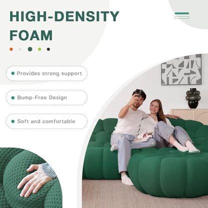 Modular Sectional Sofa,Bubble Couch Set,1 Seater+ Ottoman,Modern Upholstered Bean Bag Sofa Couch Mesh Fabric Lazy Floor Chair Living Roon Sets (Green) - color: Green, size: 48"+42"