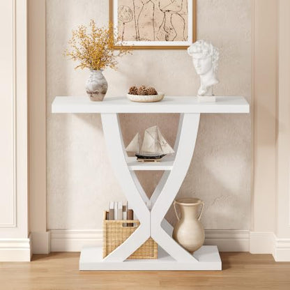 FAVOOSTY 39.4" Entryway Table, 3 Tier Hallway Table, Console Tables for Living Room, Narrow Entrance Table with Storage, Sofa Table Behind Counch, Accent Table for Entry Foyer, White - color: White