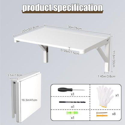 MM MELISEN Wall Mounted Folding Table, 29.5"L x 19.6"W, White, Space-Saving Design - color: White, size: 75X50CM/30X20IN