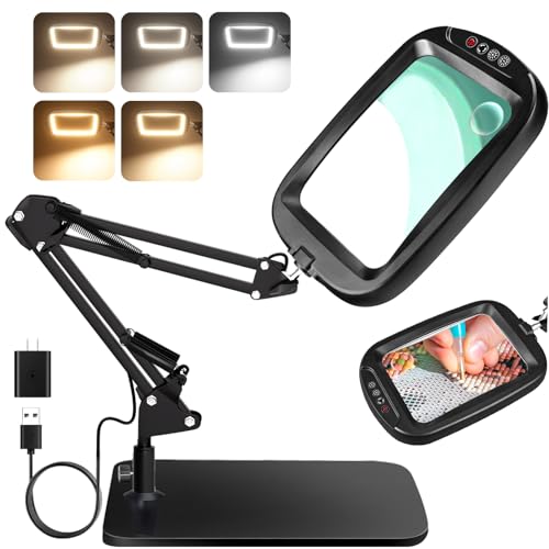 10X 30X Extra Large Magnifying Glass with Light and Stand 7-inch | 5 Color Modes Dimmable,Lighted Magnifying Glass Rectangle Hands-Free Magnifier Desk Lamp for Reading Craft DIY Close Work B