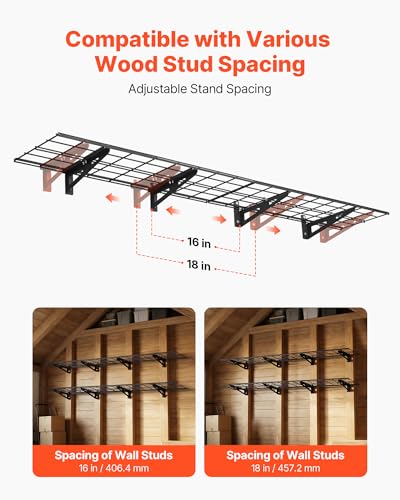 VEVOR 2-Pack Heavy Duty Garage Wall Shelving, 1 x 6 ft Steel Wall Mounted Shelving Unit, 12 x 72 Inch Per Shelf Floating Storage Metal Rack for Garage with 600 lbs Total Weight Capacity - size: 1×6 ft