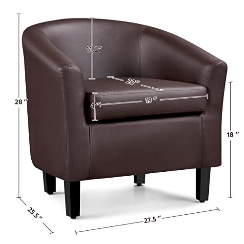 Yaheetech Accent Chairs Set of 2, Faux Leather Barrel Armchairs Espresso | Water-resistant Faux Leather Chairs with High-density Foam and Solid Wood Legs for Living Room, Waiting Room, Small Space - color: Espresso(faux Leather), style: without Ottoman