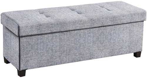 Ornavo Home 43" Large Storage Ottoman Bench with Legs, Gray | Foot Rest Stool; Ottoman with Hidden Storage; Ideal for Bedroom, Living Room, Entryway or Home Office - color: Grey, size: 15"D x 43"W x 15"H