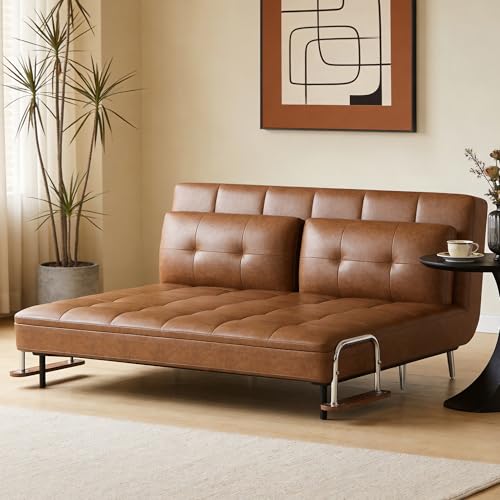 70.86In Faux Leather Convertible Sofa Bed Futon Couch Brownwn | Sturdy Metal Legs, Folding Build, Adjustable Backrest, Heavy‑Duty Support, Space‑Saving, Multi‑Position Unit, Apartment‑Fit - size: 70.86"