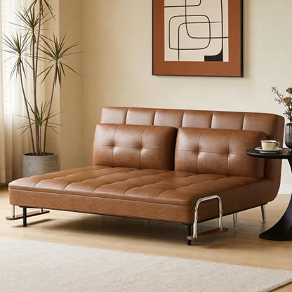 70.86In Faux Leather Convertible Sofa Bed Futon Couch Brownwn | Sturdy Metal Legs, Folding Build, Adjustable Backrest, Heavy‑Duty Support, Space‑Saving, Multi‑Position Unit, Apartment‑Fit - size: 70.86"