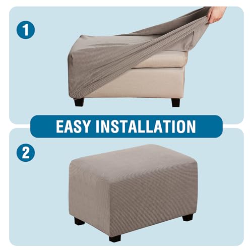 H.VERSAILTEX Ottoman Cover Slipcover Rectangle Fit Length 29"-34" Footrest Sofa Slipcovers Stool Cover Footstool Protector Covers Feature Stretch Thick Soft Jacquard Fabric Removable Washable - Taupe - color: Taupe, size: Rectangle-Large