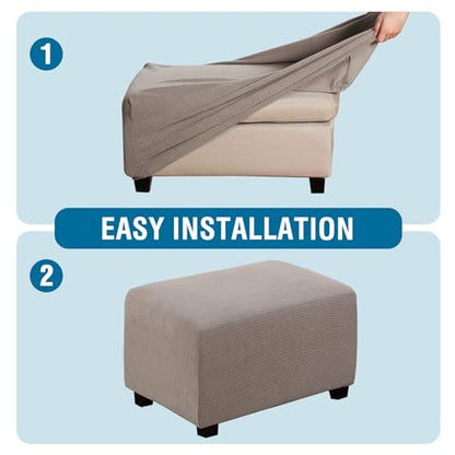 H.VERSAILTEX Ottoman Cover Slipcover Rectangle Fit Length 29"-34" Footrest Sofa Slipcovers Stool Cover Footstool Protector Covers Feature Stretch Thick Soft Jacquard Fabric Removable Washable - Taupe - color: Taupe, size: Rectangle-Large