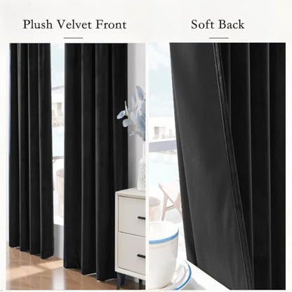 Timeper Black Velvet Curtains 108 inches 2 Panels,Blackout Curtains for Bedroom Living Room Thermal Insulated Luxury Super Soft Window Drapes,Back Tab & Rod Pocket,W52 x L108 inches - color: Black, size: 52"W x 108"L (Pack of 2)