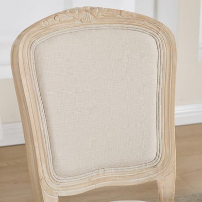 Kmax French Dining Chairs Set of 4, Farbric Upholstered Dining Chairs with Elegant Curved Legs High Back Armless Kitchen Chairs Side Chairs for Dining Room Restaurant - Linen, Beige/Natural Legs - color: Fan-back/Beige Seat/Natural Leg, size: 4 Chairs
