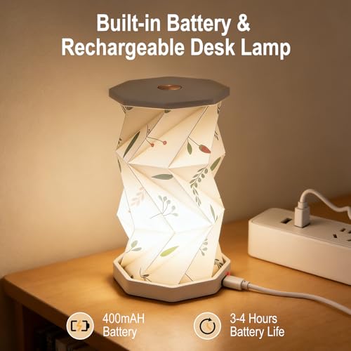 Foldable Mini Night Light, USB Rechargeable Touch Lamp | Portable Paper Lantern Lamp with Dimmable Warm Glow, Boho Leaf Pattern, Rotating Design for Bedroom, Living Room & Travel