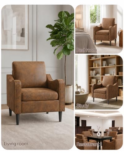 Accent Arm Chair – Retro Cowhide, Upholstered Scooped Comfy Reading Chair for Living Room, Bedroom, Apartment, Waiting Room - color: Retro Cowhide, size: 33.1"x29.53"x29.92"(1pcs)