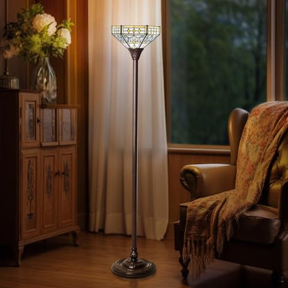 Tiffany Lamp Mission Hexagon Stained Glass Torchiere Floor Lamp