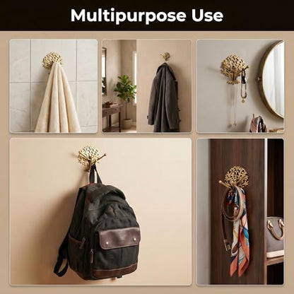 Indian Shelf Brass Tree Swivel Wall Hook, Foldable Tri-Arm Gold Hanger - style: Tree