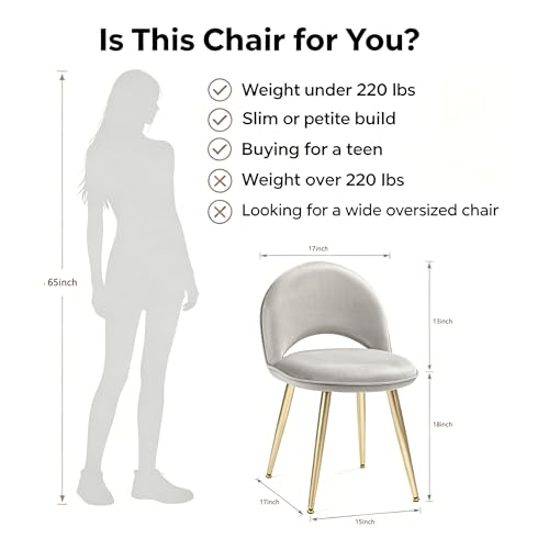 Vanity Chair with Adjustable Back, Gray Velvet Vanity Stool Chair | Upholstery Armless Makeup Stool with Gold Metal Legs for Bedroom Living Room Kitchen Dinning Room (Gold and Gray) - color: Gold and Gray