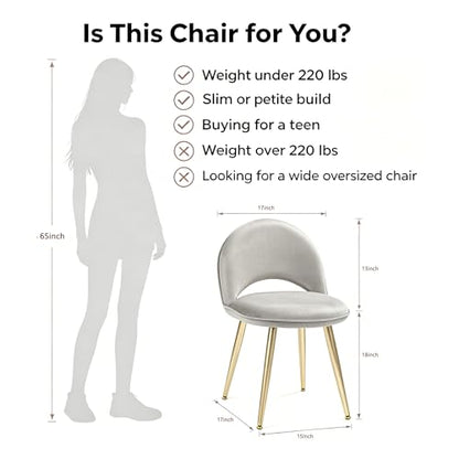 Vanity Chair with Adjustable Back, Gray Velvet Vanity Stool Chair | Upholstery Armless Makeup Stool with Gold Metal Legs for Bedroom Living Room Kitchen Dinning Room (Gold and Gray) - color: Gold and Gray