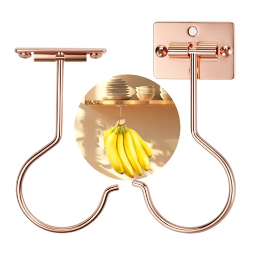 2Pcs Champagne Self-Adhesive Banana Hook, Grape Hook, Kitchen Fruit Hooks, Banana Hanger, Keep Bananas Fresh Under The Cabinet, with Magnetic Absorption Storage Perfect Design - color: Champagne, size: 2 Pieces