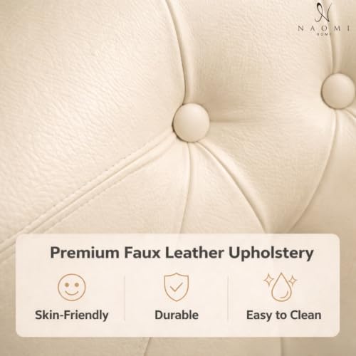 Naomi Home Emma Faux Leather Tufted Barrel Accent Chair - Cream | Solid wood frame, sturdy legs and easy-clean faux leather create lasting comfort for living room, bedroom or office. - color: Cream, style: Barrel