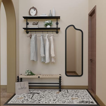 Black Clothes Rack 42in, 2-Tier Wall Mounted Garment Rack with Real Wood Shelf, Heavy Duty Hanging Clothes Rack, Multi-Purpose Hanging Rod, Space-Saving Closet Storage - color: Black, size: 2T42IN