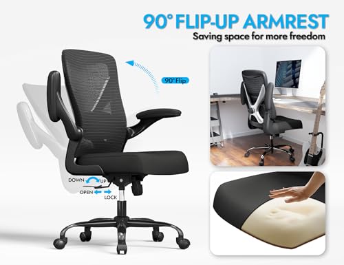 Office Chair: Mesh Ergonomic Desk Chair with 3D Lumbar & Swivel | 330LBS Computer Chair-Executive Task Chairs with Flip-up Arms Home Office Chairs Gaming Chair for Long Hours(Black-Pack of 6) - color: Black, size: Pack of 6