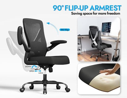 Office Chair: Mesh Ergonomic Desk Chair with 3D Lumbar & Swivel | 330LBS Computer Chair-Executive Task Chairs with Flip-up Arms Home Office Chairs Gaming Chair for Long Hours(Black-Pack of 3) - color: Black, size: Pack of 3