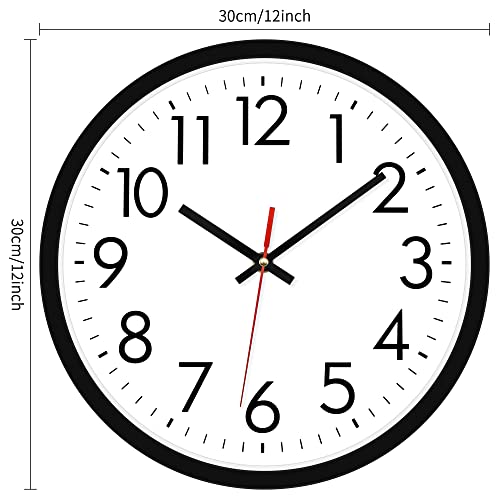 Lumuasky 2 Pack Black Wall Clock,12 Inch Silent Non Ticking Quartz Battery Operated Round Analog Classic Clock for Classroom School Office Living Room Bedroom Home - color: Black-2, size: 12 Inch