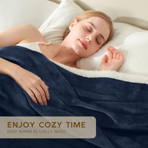 BEAUTEX Sherpa Fleece Throw Blankets Soft Fluffy Flannel Plush Cozy | Fuzzy Navy Cuddle Blanket for Couch, Bed, Sofa, Adults (50" x 60", Navy) - color: Navyblue, size: Throw-50"x60"