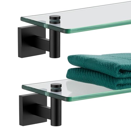 KOKOSIRI Bathroom Shelves Glass Floating Shelf 20-Inch for Bedroom Living Room Kitchen Hanging Rack Rustproof Wall Mounted Black 2 Pack B1105BK-L20-P2 - color: Matte Black, size: 20-Inch(2 Pack)