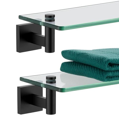 KOKOSIRI Bathroom Shelves Glass Floating Shelf 16-Inch for Bedroom Living Room Kitchen Hanging Rack Rustproof Wall Mounted Black 2 Pack B1105BK-L16-P2 - color: Matte Black, size: 16-Inch(2 Pack)