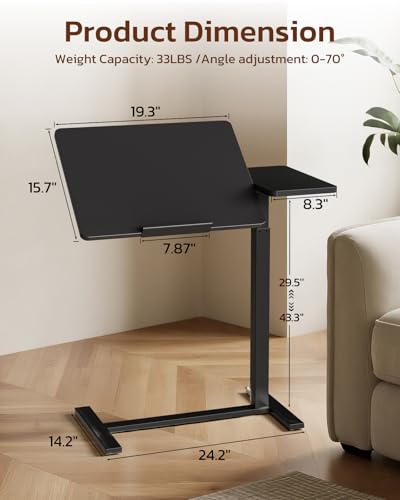 Simple Deluxe Standing Rolling Desk with Hidden Casters, Height Adjustable Pneumatic Mobile Laptop Desk, Tilting Bedside Table for Laptop, Overbed Bedside Table Hospital Home Use, Black - color: Black, style: Tiltable