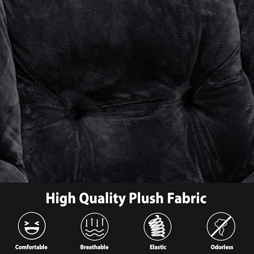 Youtanic Lazy Chair with Folding Ottoman, Accent Chair Plush Upholstered with Metal Structure and Non-Slip Pads, Sofa Armchair with Footrest and Side Storage Bag for Dorm, Room, Office, Black - color: Plush Black
