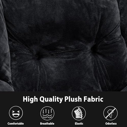 Youtanic Lazy Chair with Folding Ottoman, Accent Chair Plush Upholstered with Metal Structure and Non-Slip Pads, Sofa Armchair with Footrest and Side Storage Bag for Dorm, Room, Office, Black - color: Plush Black