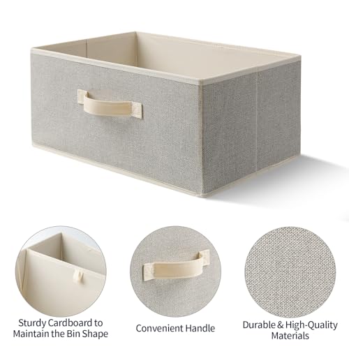 Storage Baskets, 15.7-Inch Woven Fabric Bins, Storage Cubes with Reinforced Handles, Organizer Bins for Closet Shelves, Foldable, for Toys, Clothes, Natural Beige (4PCS/Beige-15.7*11*7.8inch)