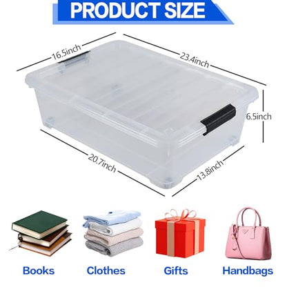 Hespama 25 Quart Clear Plastic Underbed Storage Bin with Wheels, 3 Pack - size: 25 Qt