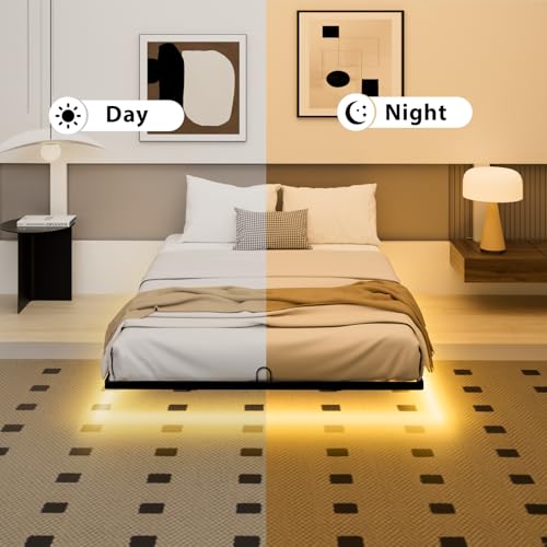 Twin Size Floating Bed Frame with Smart LED Lights, Metal Platform Bed | Modern Metal Platform Floating Bed Frame Twin - Heavy Duty, Easy Assembly, No Box Spring Needed and Noise Free - size: Twin
