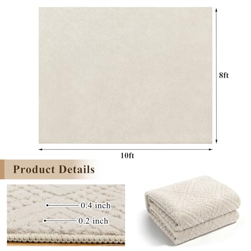 U'Artlines 8x10 Beige Washable Area Rug for Living Room | Soft Fluffy, High Low Textured Carpet, Modern Neutral, Geometric, Non Slip Rugs for Bedroom, Dining Room, Kids Room - size: 8 x 10ft