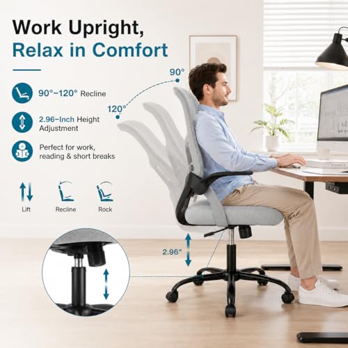 Ergonomic Office Chair, Home Office Desk Chair, Breathable Mesh Desk Chair with Adjustable Lumbar Support and Flip-up Armrests, Game Chairs, 360° Swivel Desk Chairs for Conference, Meeting Room(Grey) - color: Grey