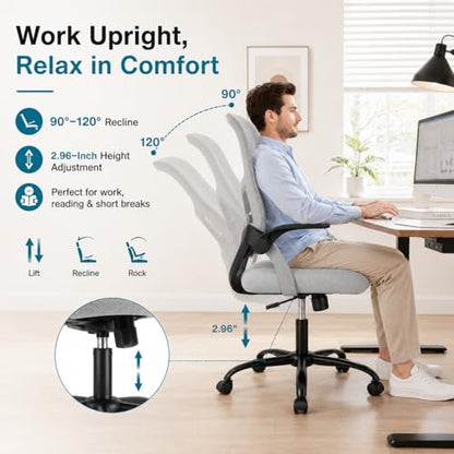 Ergonomic Office Chair, Home Office Desk Chair, Breathable Mesh Desk Chair with Adjustable Lumbar Support and Flip-up Armrests, Game Chairs, 360° Swivel Desk Chairs for Conference, Meeting Room(Grey) - color: Grey