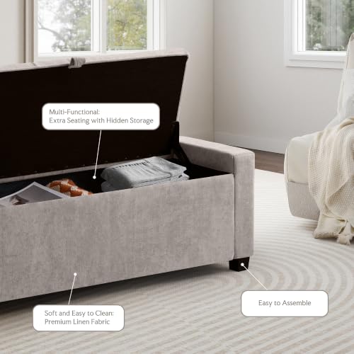 GRAINELL 42.13” Storage Ottoman Bench, Upholstered Tufted Bedroom Bench | End of Bed Storage Bench for Living Room & Entryway, 350 lb Capacity - color: Greige