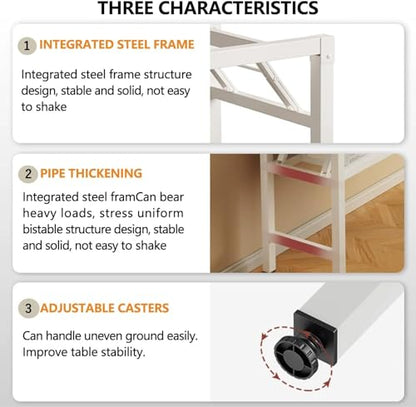 47.2 Inch Folding Table，Square Folding Desks for Small Space,Small Foldable Desk No Assembly - color: Frame：white/Board：teak, size: 47.2" x 23.6"