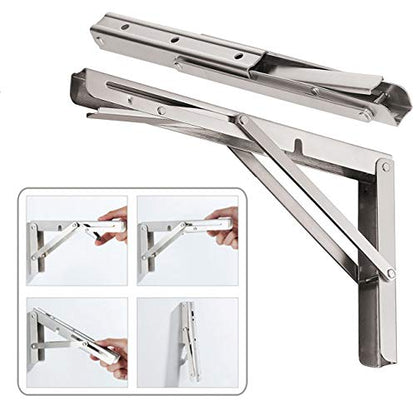 CLT 16'' Folding Shelf Brackets Max. Load 440 lb, Heavy Duty Stainless Steel DIY Wall Mounted Shelf Bracket Space Saving for Table Work Bench, Pack of 2 - size: 16 inches, style: Silver