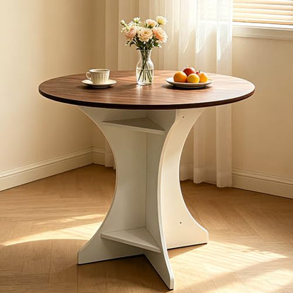 Lightdot 40" Round Dining Table Modern Circle Farmhouse Kitchen Table for 4 People Small Space Dining Room Table for Dining Room/Kitchen/Living Room, Amber Top & Pedestal Base - color: Amber