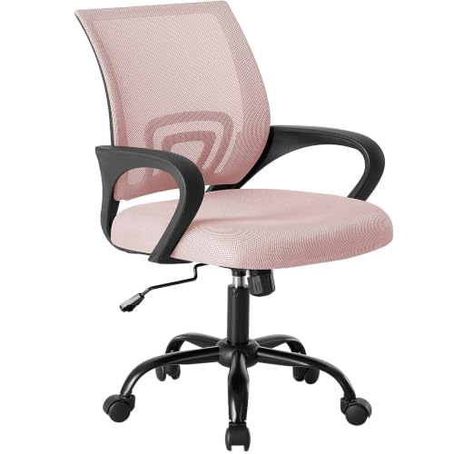 DUMOS Ergonomic Home Office Chair, Executive Mesh Desk Chair | Height Adjustable, Lumbar Support, Breathable Backrest, Fixed Armrest, Rolling Wheels, Computer Gaming, Meeting, New Pink - color: New Pink