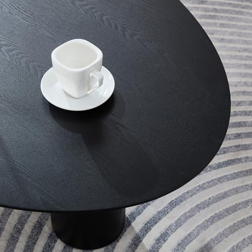 47.24" Modern Coffee Table with Storage Space, Round Low End Table, Rustic Style Bedside Table for Bedroom Living Room - color: Oval+tray-black