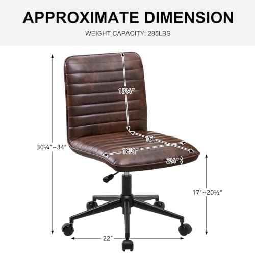 Furnimart Armless Swivel Rolling Desk Chair, Adjustable Faux Leather Vanity Chair with Gold Legs, Cute Task Chair with Wheels for Living Room Bedroom Studying Small Places(Dark Brown) - color: Dark Brown-faux Leather