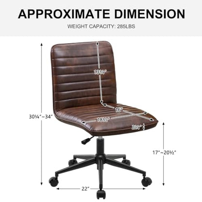 Furnimart Armless Swivel Rolling Desk Chair, Adjustable Faux Leather Vanity Chair with Gold Legs, Cute Task Chair with Wheels for Living Room Bedroom Studying Small Places(Dark Brown) - color: Dark Brown-faux Leather