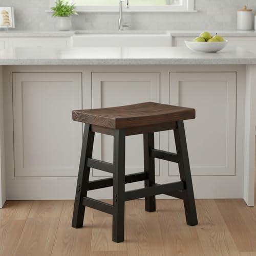 Alaterre Furniture Pomona Rustic Industrial Barstool – 20” Backless Counter Stool with Solid Pine Wood Seat and Black Metal Legs – Farmhouse Seating for Dining Room, Kitchen, or Office (Natural/Black) - style: Metal Frame Barstool