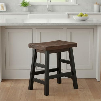 Alaterre Furniture Pomona Rustic Industrial Barstool – 20” Backless Counter Stool with Solid Pine Wood Seat and Black Metal Legs – Farmhouse Seating for Dining Room, Kitchen, or Office (Natural/Black) - style: Metal Frame Barstool